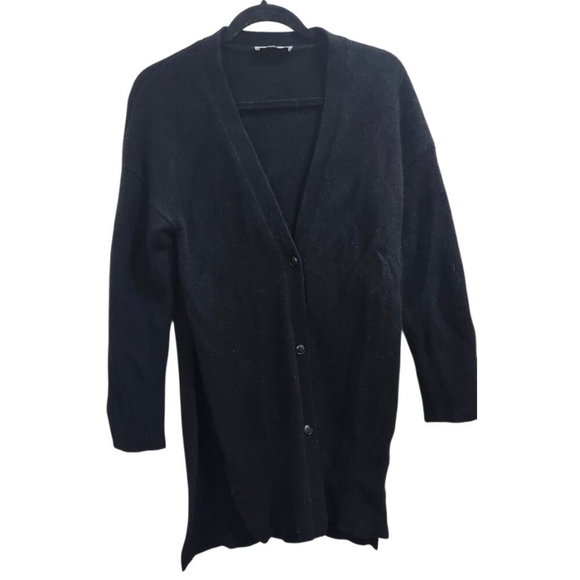 Everlane Wool Cashmere Button Oversized Black Ribbed Cardigan Sweater Small - Picture 3 of 13